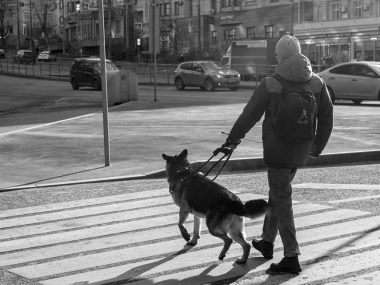 превью публикации Фотограф показал один день из жизни незрячего жителя Москвы и его собаки-проводника